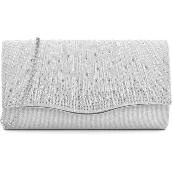 Formal Bags Suede Shoulder Envelope Handbags Silver - Picture 1 of 6